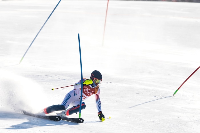 (Chris Detrick  |  The Salt Lake Tribune)  USA's Ted Ligety competes in the Men's Alpine Combined at Jeongseon Alpine Centre during the Pyeongchang 2018 Winter Olympics Tuesday, February 13, 2018.  Ligety finished in 5th place with a time of 2:07.97.