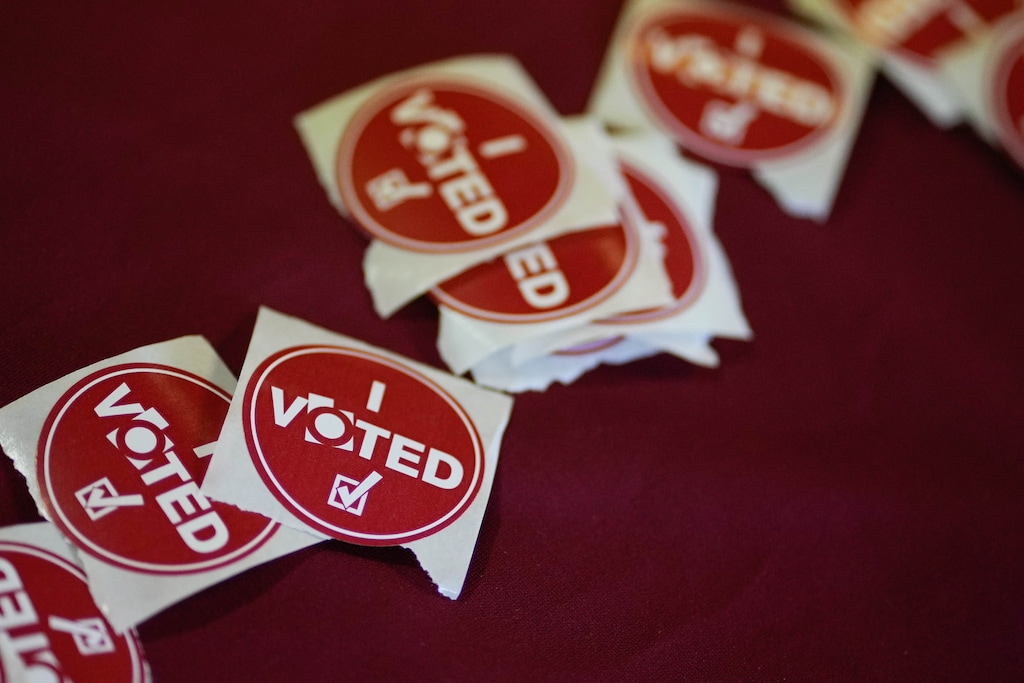 (Francisco Kjolseth | The Salt Lake Tribune) “I voted” stickers are on hand for those opting to vote in person at the Salt Lake County Government Center during primary Election Day on Tuesday, June 28, 2022.