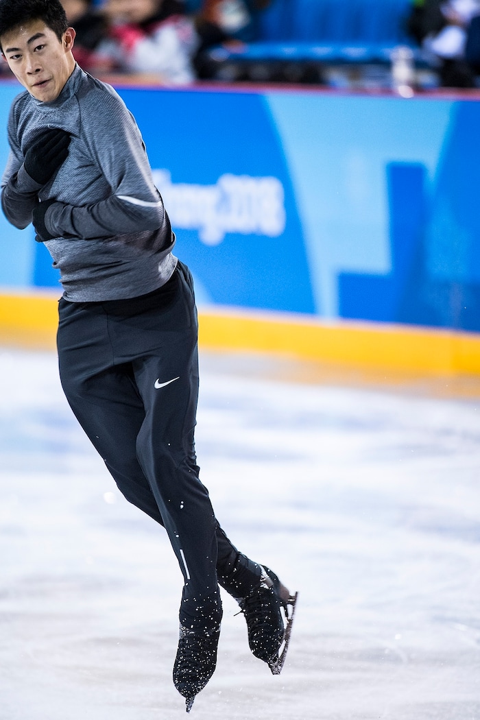 (Chris Detrick | The Salt Lake Tribune) Salt Lake City's Nathan Chen practices his Men's Single Skating Short Program for the Team Event at the Gangneung Ice Arena Thursday, February 8, 2018.