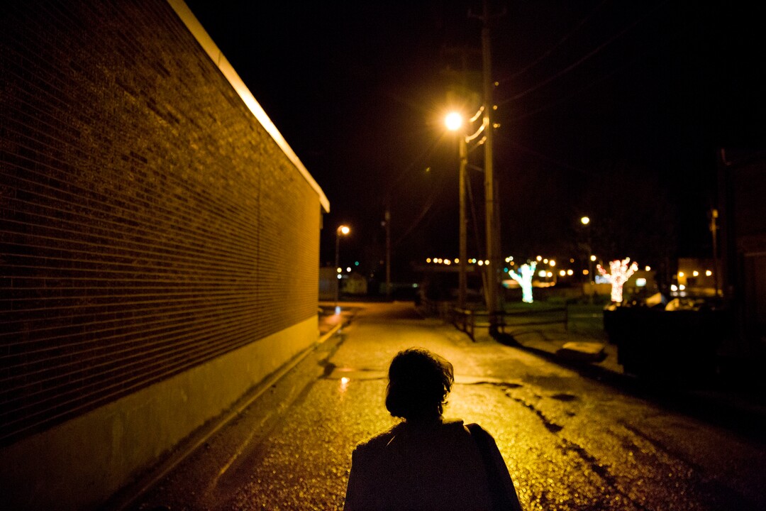 Tammy Perry, 53, walks through the street in LaFollette, Tenn., where she is currently staying with an older man after getting out of jail, Monday, April 23, 2018. Perry says she exchanges sex for money or drugs to support her addiction. "I'm scared of a new start," said Perry when asked if she ever thought about leaving the county where she grew up to start over in different surroundings. “I'm scared of failing. I'm scared of feeling worse than what I was." (AP Photo/David Goldman)