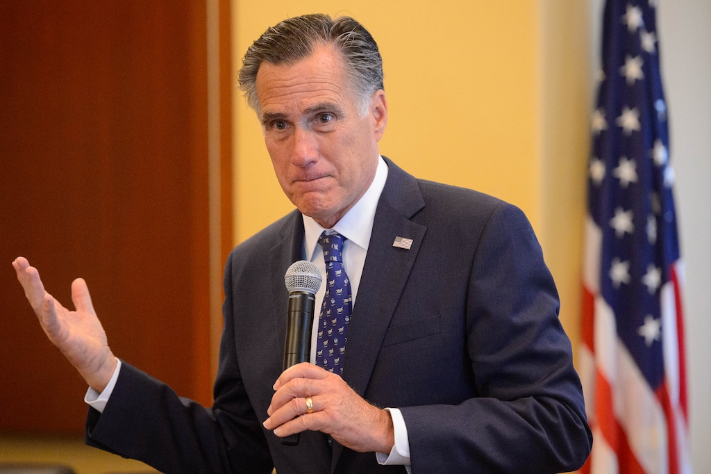 (Trent Nelson  |  The Salt Lake Tribune) Sen. Mitt Romney speaks to Republican representatives at the state Capitol in Salt Lake City on Friday, Feb. 28, 2020.