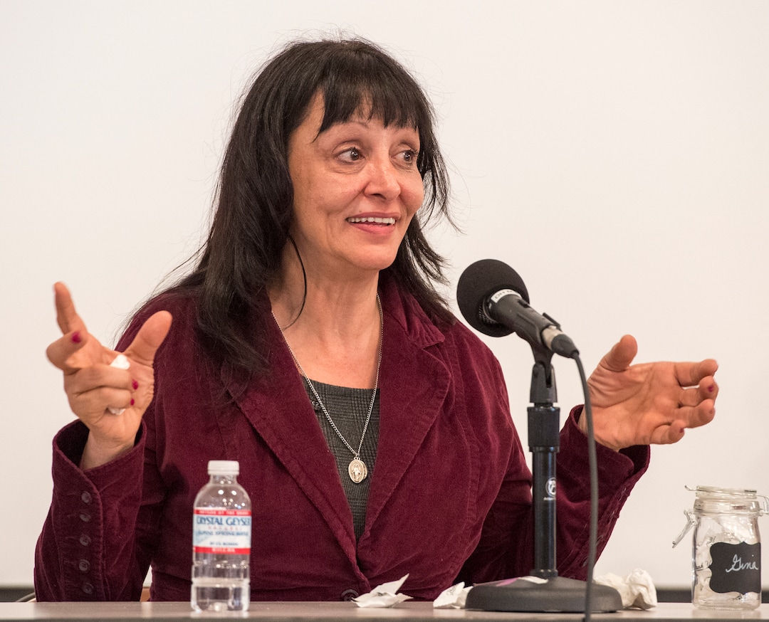 (Rick Egan  |  The Salt Lake Tribune)       Gina Salazar speaks as part of a survivors panel during the "Love Heals" forum on sex trafficking at St. Mark's Cathedral, Friday, March 23, 2018.