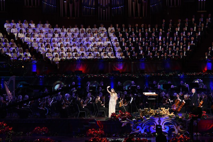 (Francisco Kjolseth  |  The Salt Lake Tribune)  The Mormon Tabernacle Choir Christmas extravaganza kicks off with Broadway star Sutton Foster and "Downton Abbey's" Hugh Bonneville at the Conference Center on Thursday, Dec. 14, 2017.