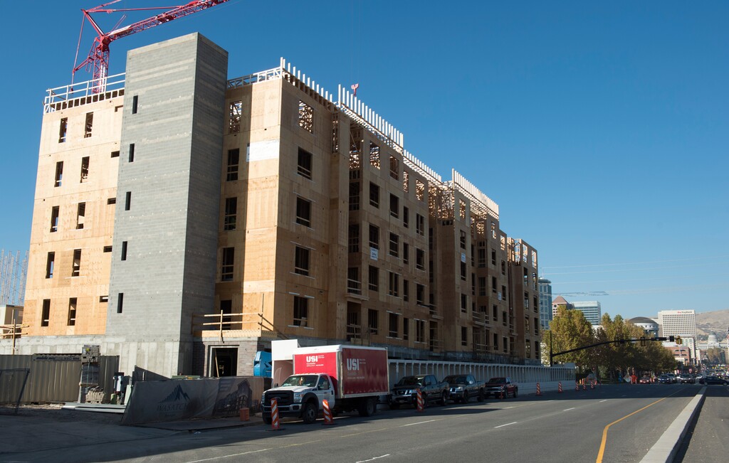 (Rick Egan | Tribune file photo)  The 616 Lofts housing development under construction at 600 South State in Salt Lake City, Nov. 11, 2016.