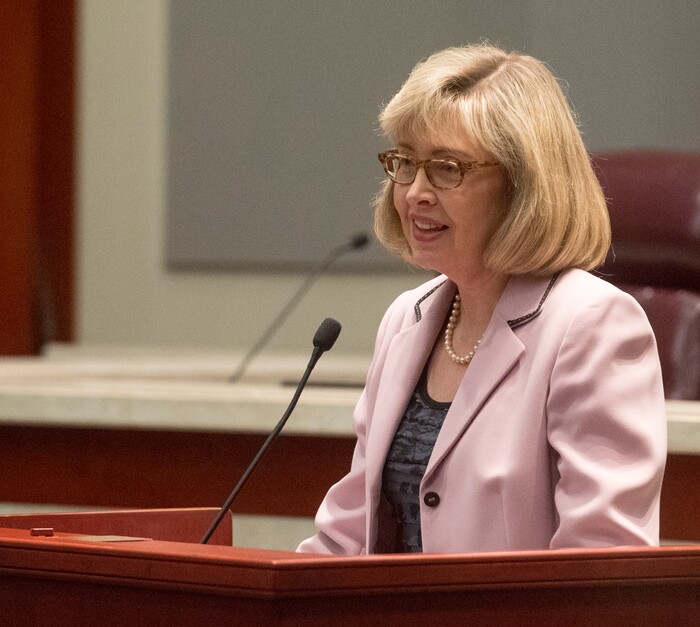 (Rick Egan | The Salt Lake Tribune) Judge Jill N. Parrish makes some remarks, at Justice Christine M. Durham's retirement her reception at the Matheson Courthouse,
Monday, November 13, 2017.