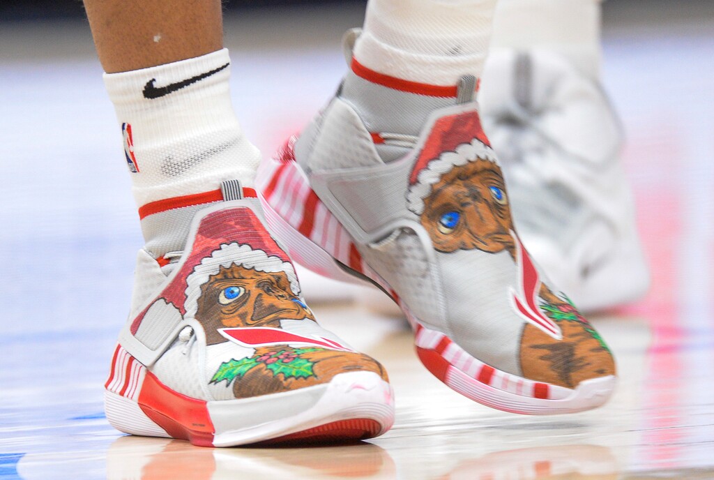 Leah Hogsten  |  The Salt Lake Tribune)  Portland Trail Blazers guard Evan Turner wore Christmas E.T.-themed shoes the last time the Utah Jazz played a Christmas night game in 2018.