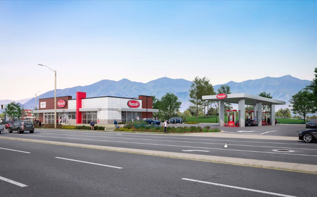 (Galloway & Company) A rendering of a Kum & Go convenience store and fueling station once proposed at the busy Sugar House corner of 2100 South and 1300 East in Salt Lake City, as seen from 1300 East. Those plans have now been abandoned.