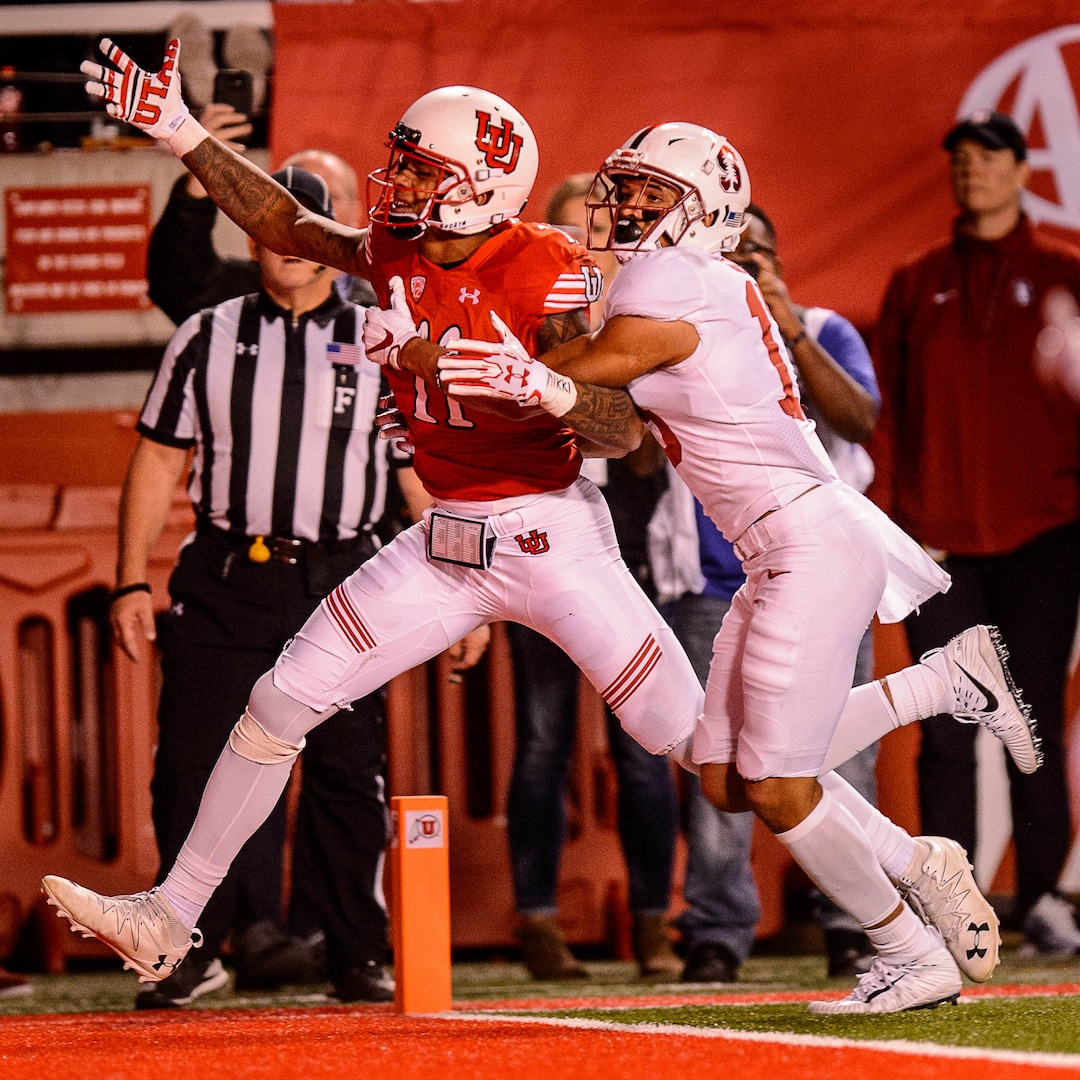 (Trent Nelson | The Salt Lake Tribune)  Utah Utes wide receiver Raelon Singleton (11) looks for, and gets, a pass interference call on Stanford Cardinal cornerback Alijah Holder (13) as the University of Utah hosts Stanford, NCAA football at Rice-Eccles Stadium in Salt Lake City Saturday October 7, 2017.