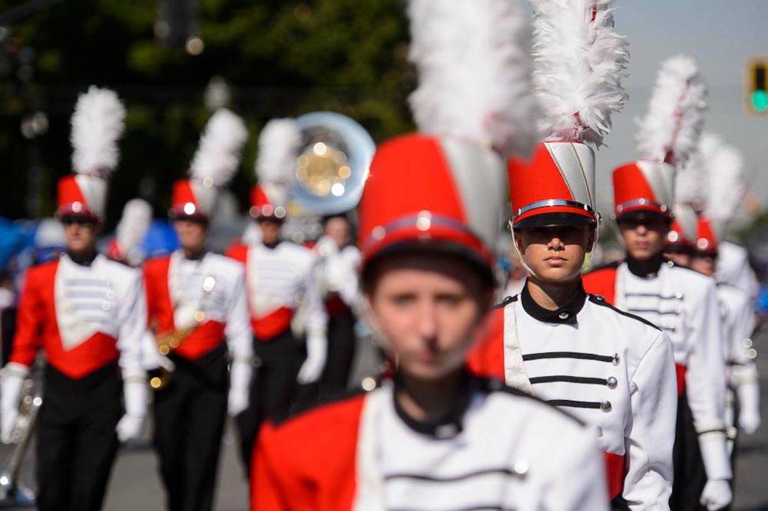(Trent Nelson | The Salt Lake Tribune)  The Days of '47 Parade in Salt Lake City, Tuesday July 24, 2018. Park City High School's marching band.