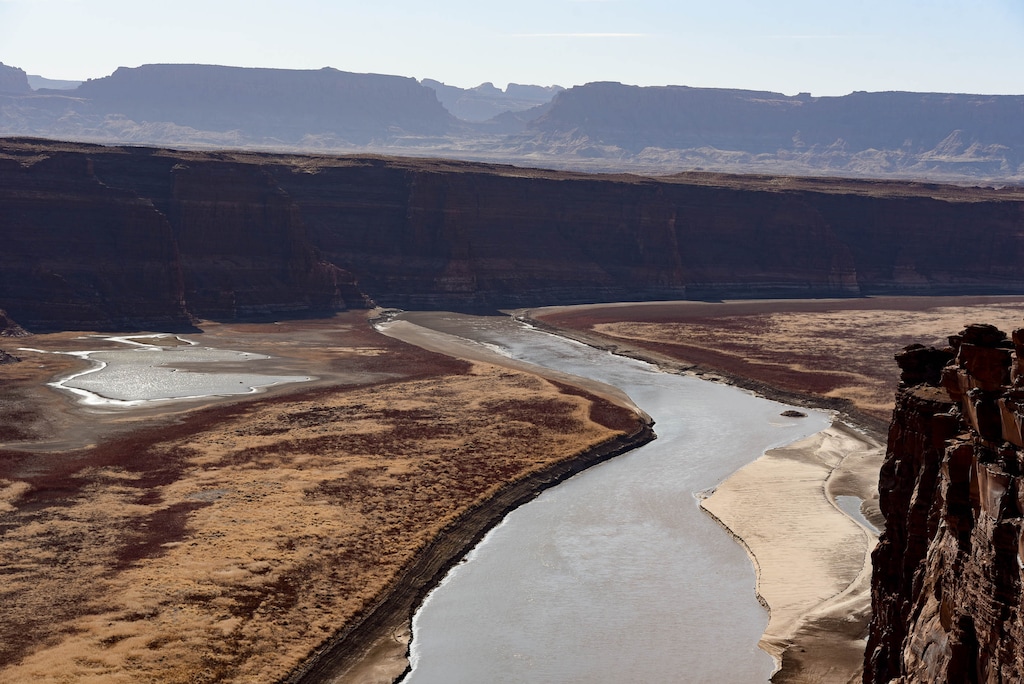 (Francisco Kjolseth  | The Salt Lake Tribune) The Colorado River flows into Lake Powell near Hite Marina on Thursday, Feb. 4, 2021.