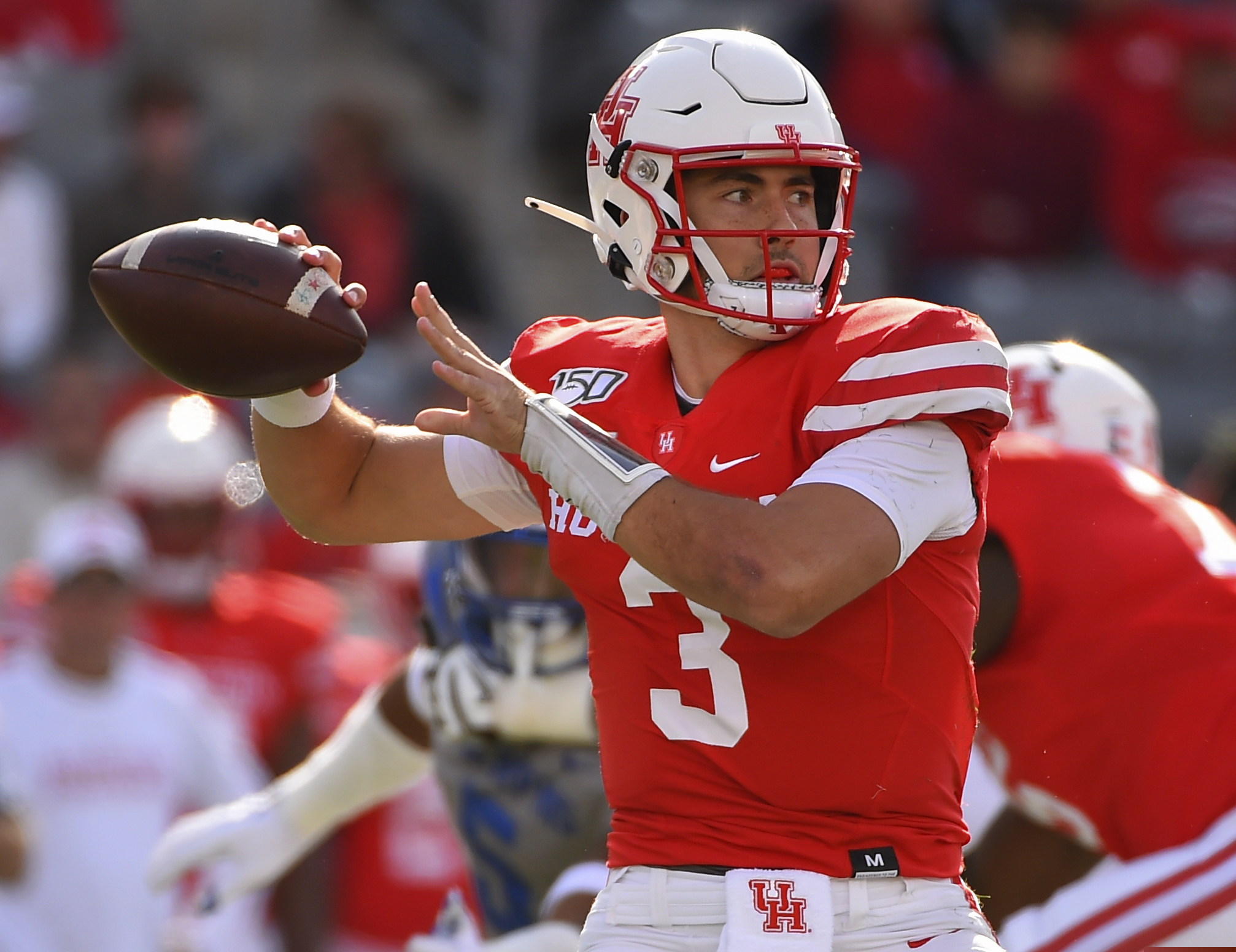 (AP Photo/Eric Christian Smith) | Houston quarterback Clayton Tune throws a pass during the first half of an NCAA college football game against Memphis, Saturday, Nov. 16, 2019, in Houston. Tune leads an impressive UH offense into Friday's game against No. 14 BYU.
