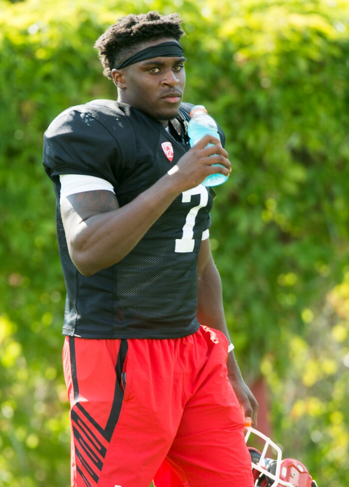 (Rick Egan  |  The Salt Lake Tribune)  University of Utah defensive back, Jaylon Johnson (7), during football practice, Monday, July 31, 2017.


