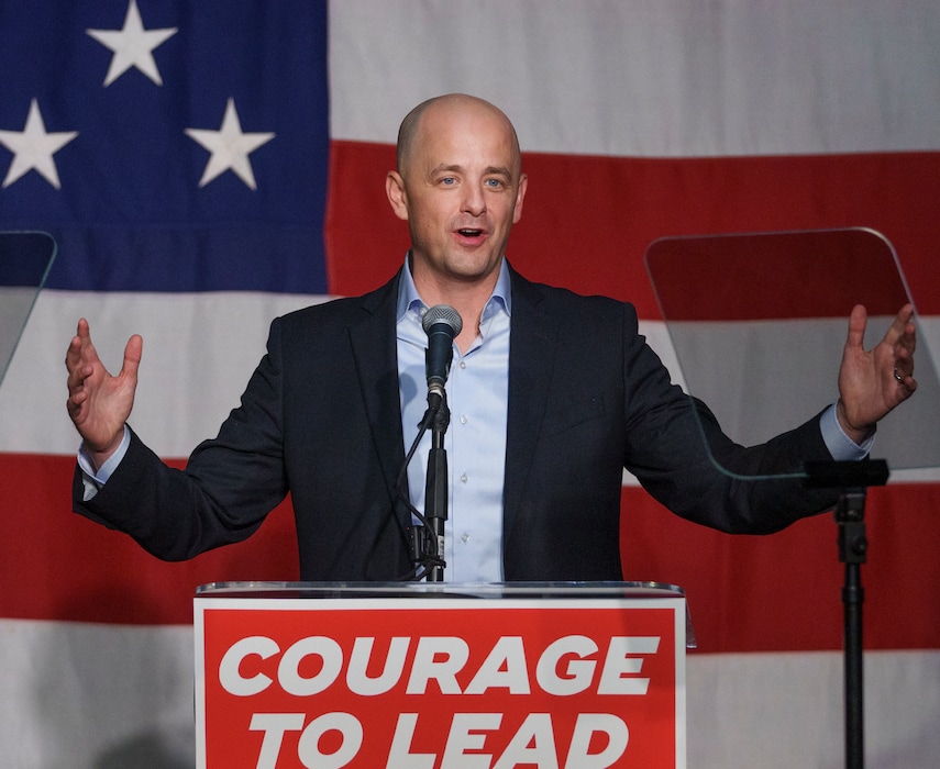 (Leah Hogsten | The Salt Lake Tribune) Evan McMullin, a 2022 independent candidate in Utah for the U.S. Senate, speaks in 2022. He is now urging Latter-day Saints to vote against Donald Trump.