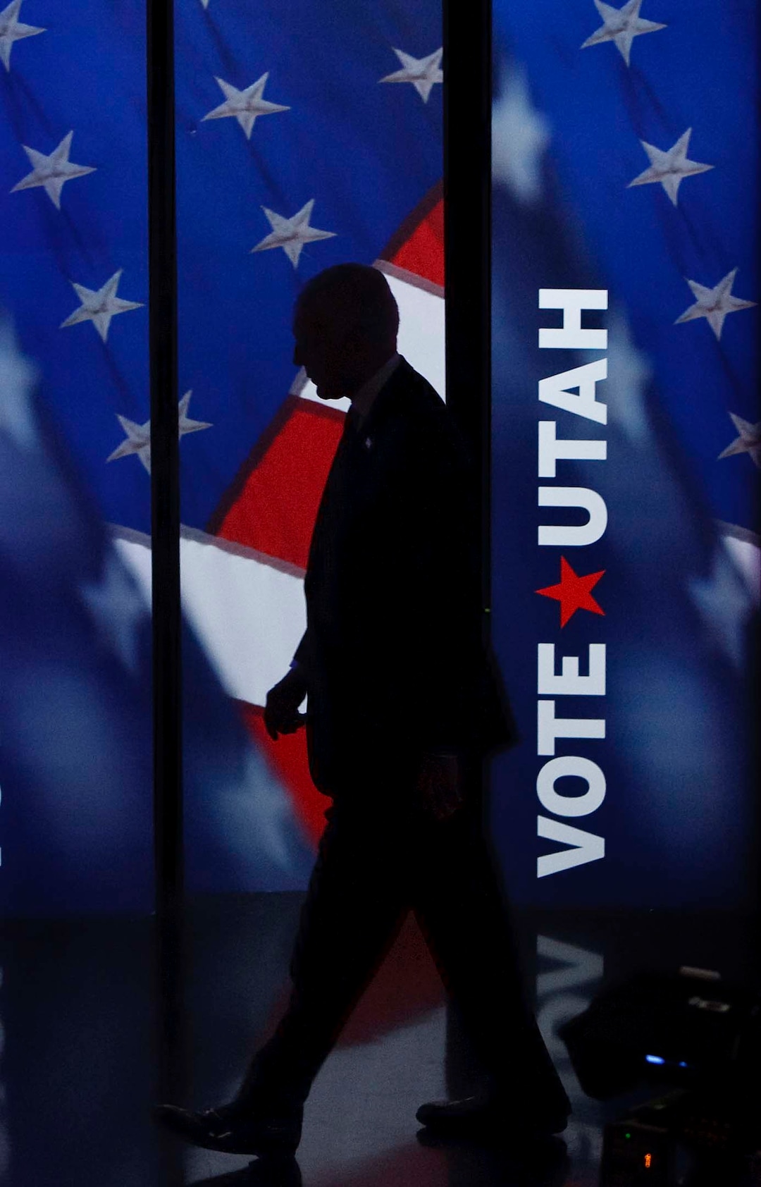 (Leah Hogsten  |  The Salt Lake Tribune) Sen. Orrin Hatch walks across the stage during a debate against Scott Howell at the BYU Broadcasting Building,  Wednesday, Oct. 17, 2012.