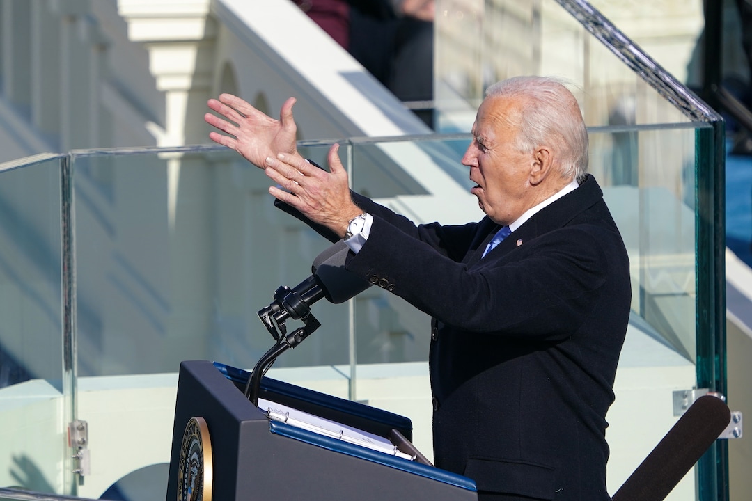 President Joe Biden delivers his inaugural address at the Capitol in Washington on  Wednesday, Jan. 20, 2021. (Chang W. Lee/The New York)