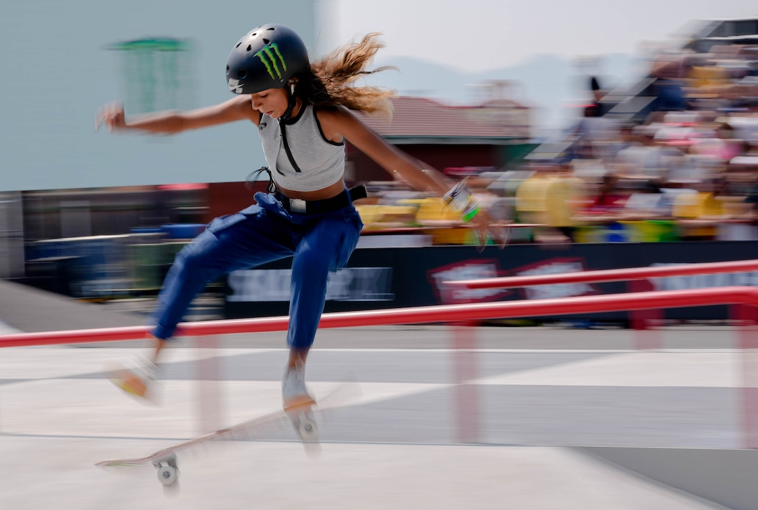 (Francisco Kjolseth | The Salt Lake Tribune) Rayssa Leal of Brazil competes in Street League Skateboarding Championship Tour at the Utah State Fairpark in Salt Lake City on Saturday, Aug. 28, 2021. Now in its 11th year, the sport’s premier competition series includes more of the world’s best skaters than ever before, with the tour roster featuring 47 athletes hailing from 11 countries, including 21 Olympians and multiple X Games medalists.