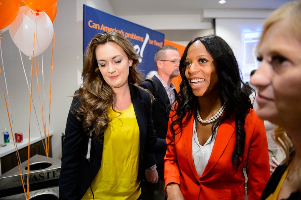 (Trent Nelson | The Salt Lake Tribune)  Mia Love makes an appearance at her election night party to thank supportors at the Hilton Garden Inn in Lehi on Tuesday Nov. 6, 2018.