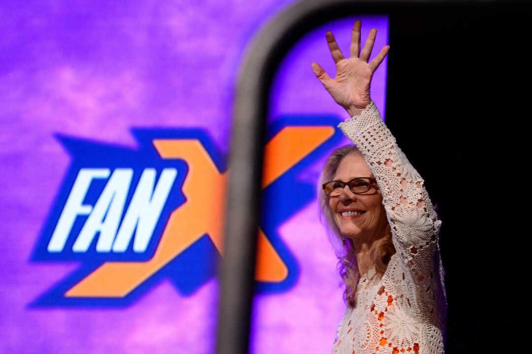 (Trent Nelson  |  The Salt Lake Tribune)  Lindsay Wagner takes the stage. Wagner and Lee Majors, stars of the '70s classics  "The Bionic Woman" and "The Six Million Dollar Man" made an appearance at FanX Salt Lake Comic Convention at the Salt Palace Convention Center in Salt Lake City on Friday Sept. 6, 2019.