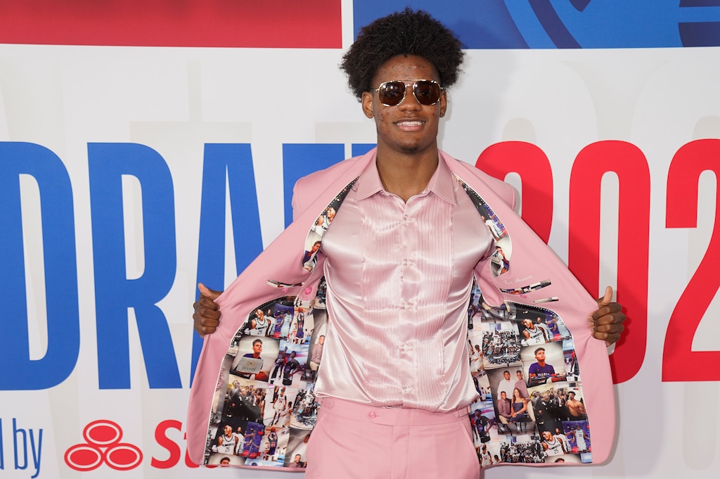 Taylor Hendricks arrives before the NBA basketball draft at Barclays Center, Thursday, June 22, 2023, in New York. (AP Photo/John Minchillo)
