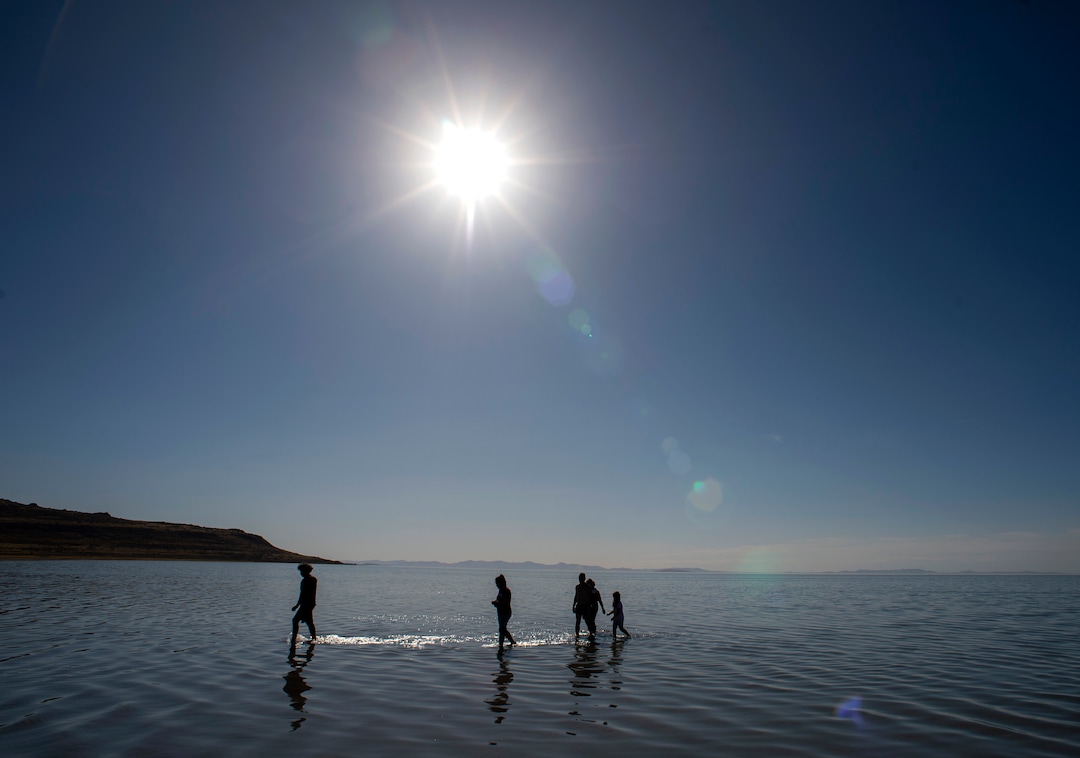 (Rick Egan  |  The Salt Lake Tribune)   The Manilla family from Las Vegas, wade in the  Great Salt Lake, Wednesday, Sept. 18, 2019.
