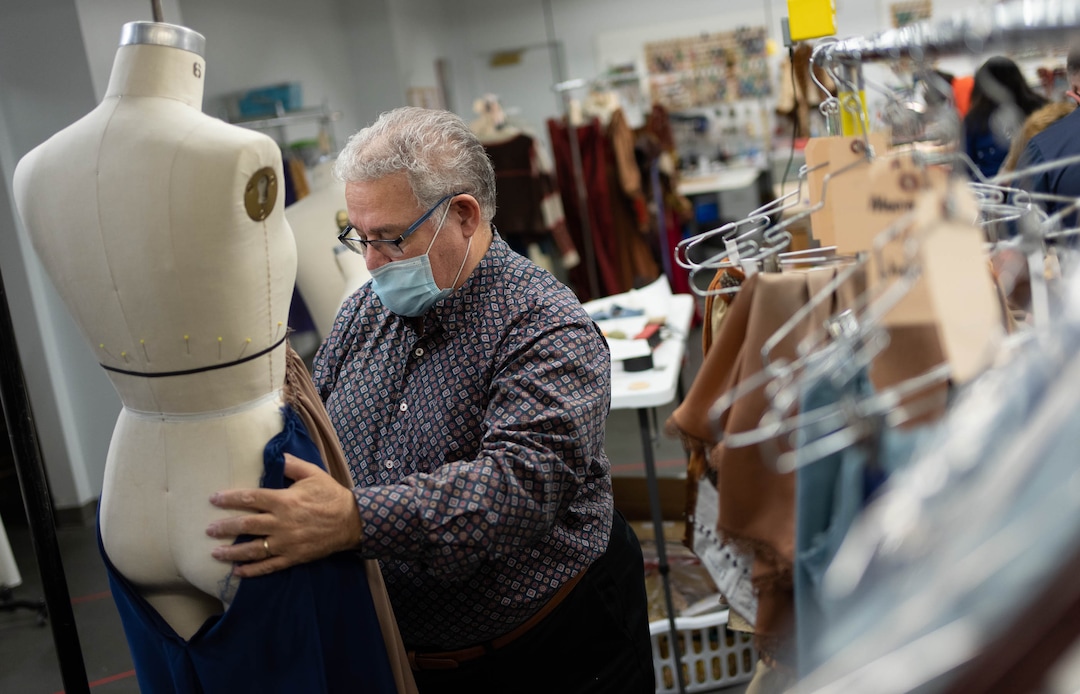 (Francisco Kjolseth | The Salt Lake Tribune) David Heuvel, the retiring director of costume production at Ballet West, who has spent five decades in the arts industry, helps complete costumes for his final hurrah designing outfits for Romeo and Juliet on Thursday, Feb. 3, 2022.