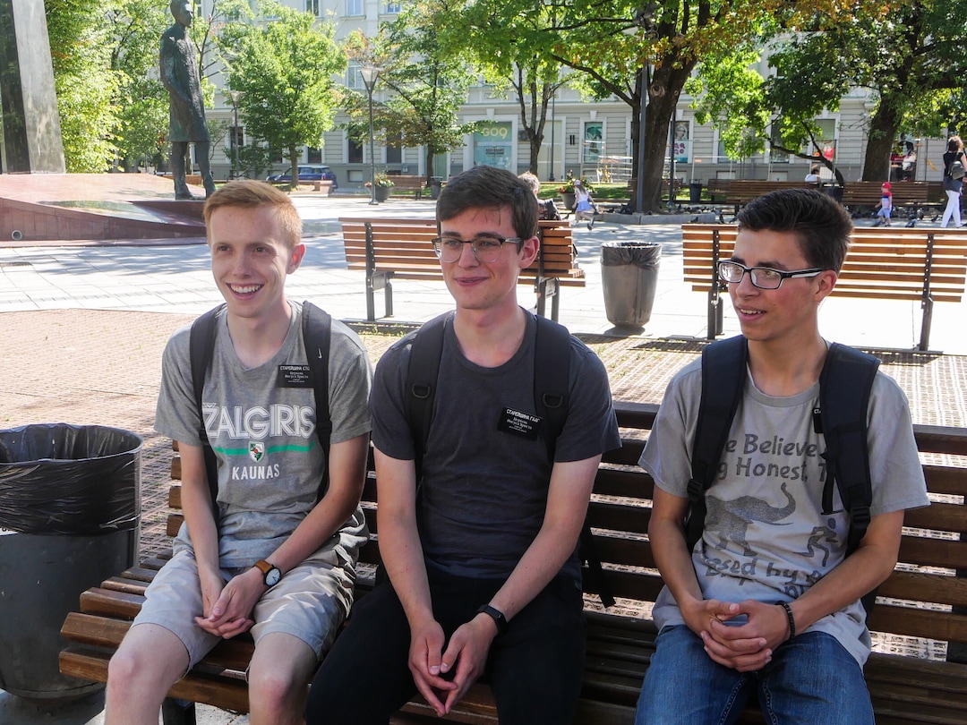 (Michael Stack | Special to The Tribune) From left to right, Elders Benjamin Stone from Denver, David Gaag, from Bothell, Wash., and Elijah McQuivey from Denver on "preparation day" near Old Town Vilnius, Lithuania.