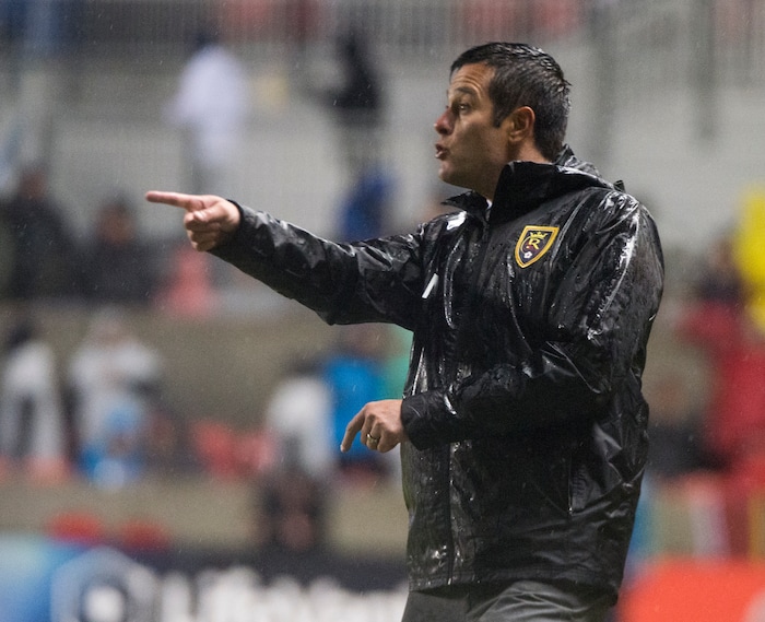 (Rick Egan  |  The Salt Lake Tribune)  Real Salt Lake head coach Mike Petke shouts instructions to his team, in MLS soccer action, Real Salt Lake vs Seattle Sounders, in Sandy, Utah, Saturday, September 23, 2017.