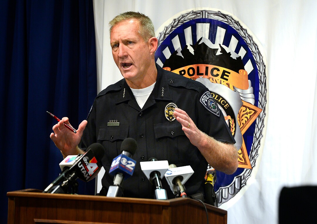 Scott Sommerdorf   |  The Salt Lake Tribune  UPD's Jim Winder speaks to the media with an update on the arrest / shooting of suspect involved in the slaying of Magna woman, Friday, June 3, 2016.