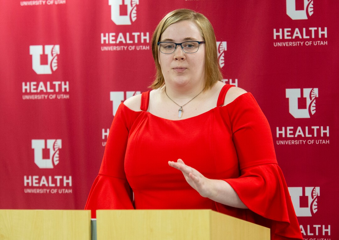 (Rick Egan  |  The Salt Lake Tribune)   Julia Ludlow talks about how her best friend found her, and asked if she was OK,as she was attempting to take her life, during a news conference about suicide prevention, Monday, July 8, 2019.