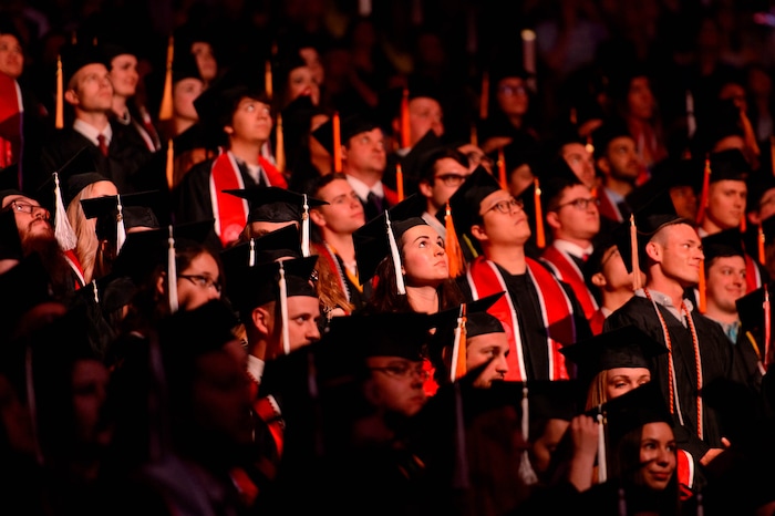 (Trent Nelson | The Salt Lake Tribune)
Graduates at the University of Utah's commencement ceremony, in Salt Lake City on Thursday May 2, 2019.