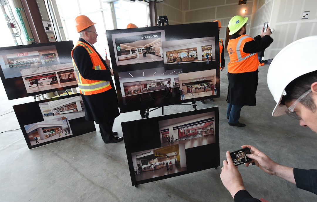 (Francisco Kjolseth  |  The Salt Lake Tribune)  Salt Lake City International Airport announces food concessionaires for the first phase of the new expanded airport during a tour on Wed. Feb. 20, 2019, as renderings provide a visual snapshot of the food and beverage options that is said to include 23 concepts with a number of home-grown options that are local favorites.