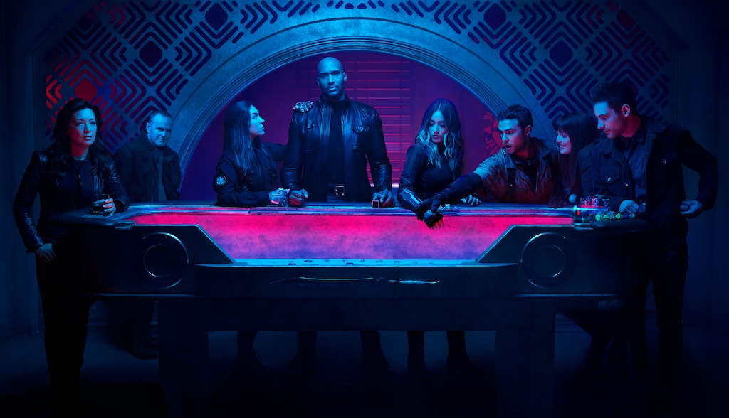 (Photo courtesy Matthias Clamer/ABC) “Marvel’s Agents of S.H.I.E.L.D.” stars Ming-Na Wen as Agent Melinda May, Clark Gregg as Sarge, Natalia Cordova-Buckley as Elena “Yo-Yo” Rodriguez, Henry Simmons as director Alphonso “Mack” MacKenzie, Chloe Bennet as Daisy Johnson/Quake, Iain De Caestecker as Agent Leo Fitz, Elizabeth Henstridge as Agent Jemma Simmons, and Jeff Ward as Deke Shaw