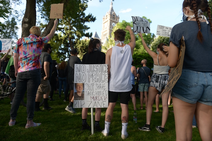 (Leah Hogsten  |  The Salt Lake Tribune)  Protest against police brutality in Salt Lake City on Monday, June 1, 2020.