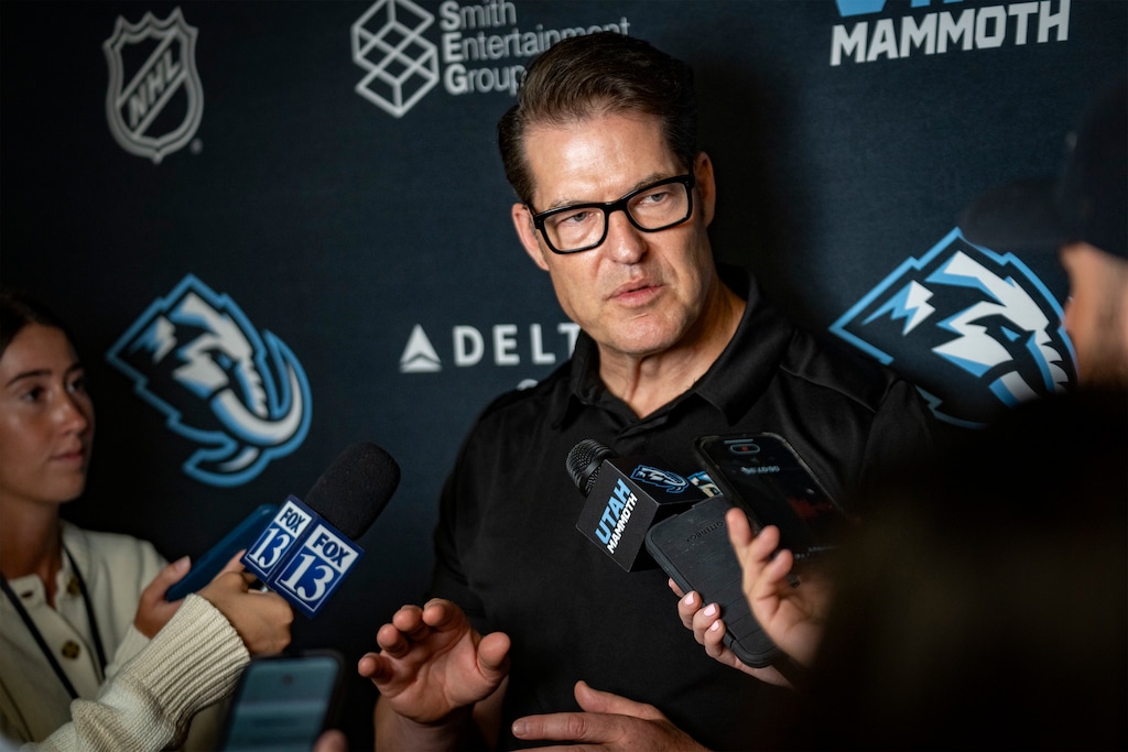 (Rick Egan | The Salt Lake Tribune) Utah Mammoth General Manager Bill Armstrong answers questions during Utah Mammoth development camp in Park City, on Tuesday, July 1, 2025. 
