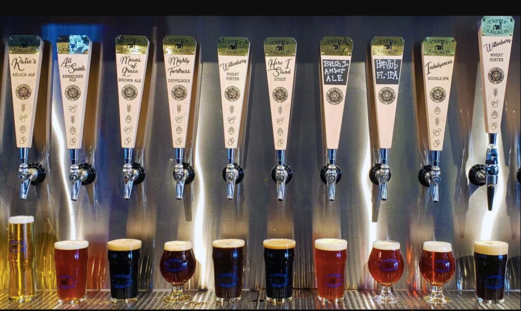 (Photo courtesy of CCBC via Religion News Service)
The tap lineup at Castle Church Brewing Community in Orlando, Fla.