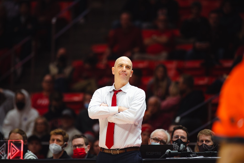 (Rachel Rydalch | The Salt Lake Tribune) University of Utah mens basketball coach, Craig Smith, is pictured during the game against Oregon State on Thursday, Feb. 3, 2022.