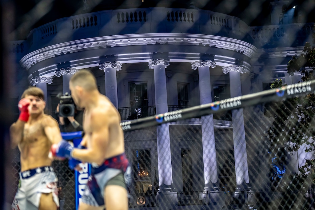 UFC FREEDOM 250 event on the south lawn of The White House in Washington, on June 14, 2026. (Mark Peterson/The New York Times)