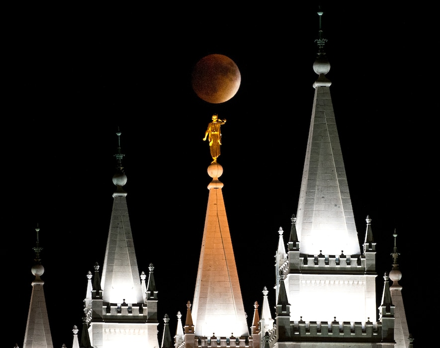 Lennie Mahler  |  The Salt Lake TribuneThe supermoon rises as it simultaneously is eclipsed over the LDS Temple in Salt Lake City, Utah. Sunday, Sept. 27, 2015.
