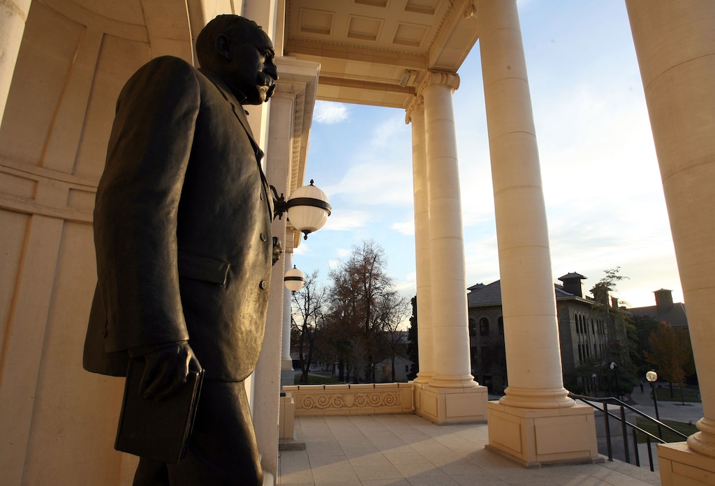 (Steve Griffin  |  Tribune File Photo)  The afternoon sun shines on the front of the Park Building and the statue of John Rocky Park, who was the president of the University of Utah from 1869 - 1892, Tuesday, November 29, 2011 on the University of Utah campus in Salt Lake City.