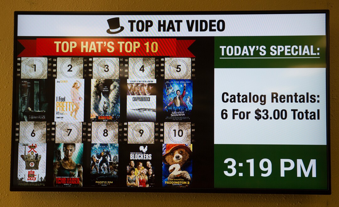 (Rick Egan  |  The Salt Lake Tribune)      Daily specials at Top Hat video in Bountiful. Wednesday, July 25, 2018.