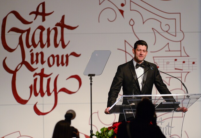 Leah Hogsten | The Salt Lake Tribune U. S. House Speaker Paul Ryan delivers the keynote address during a ceremony honoring Utah Senator Orrin G. Hatch, Saturday, June 9, 2018, at the Grand America Hotel in Salt Lake City. The Salt Lake Chamber awarded Sen. Hatch with the 39th Giant in Our City, for his exceptional and distinguished service and extraordinary professional achievement throughout his political career.