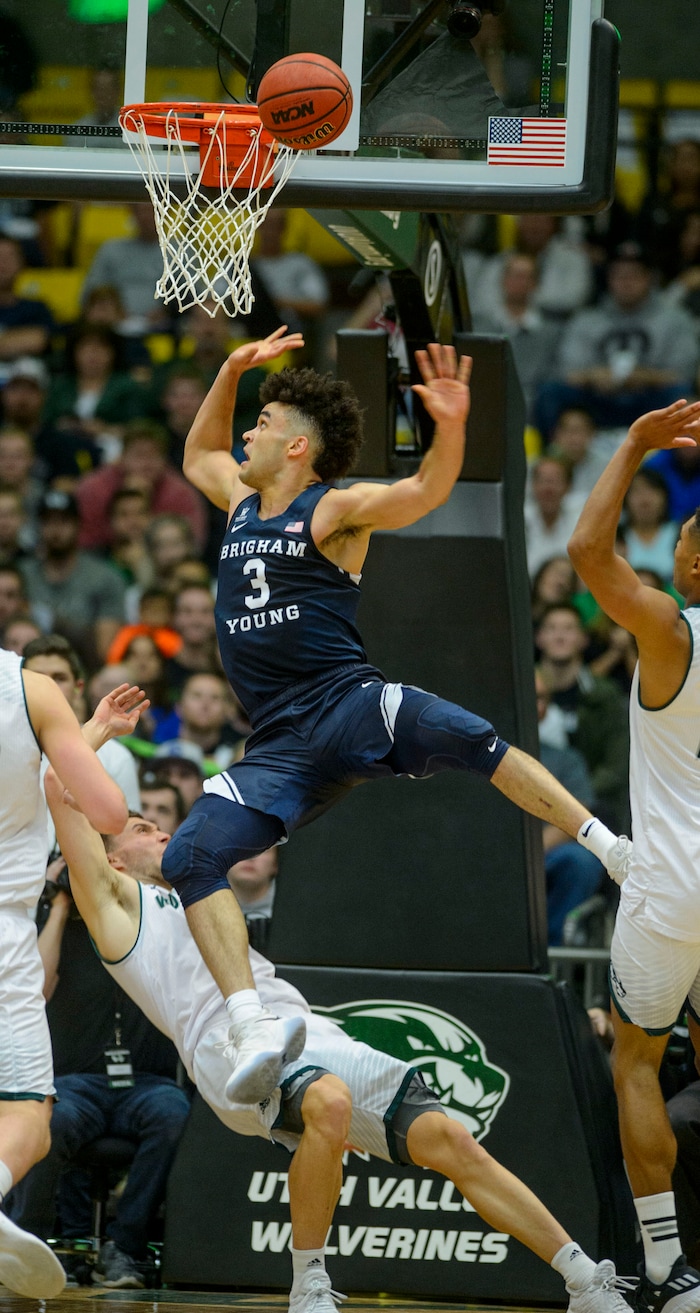 (Steve Griffin  |  The Salt Lake Tribune) during the BYU versus UVU basketball game at UCCU Center on the UVU campus in Orem Wednesday November 29, 2017.