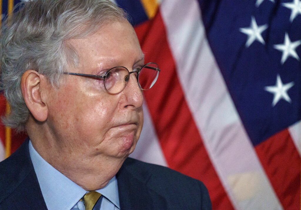 Senate Majority Leader Mitch McConnell, R-Ky., meets with reporters following a Republican strategy session, at the Capitol in Washington, Tuesday, Sept. 22, 2020. Republican efforts to fill the Supreme Court vacancy created by the death of Justice Ruth Bader Ginsburg are likely to move swiftly this week, with President Donald Trump possibly nominating a replacement within days and GOP senators hoping to jump-start the confirmation process. (AP Photo/J. Scott Applewhite)