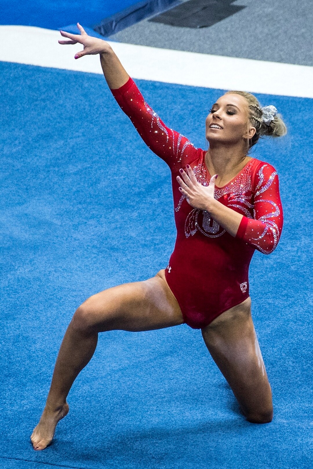 (Chris Detrick  |  The Salt Lake Tribune)  Utah's Mykayla Skinner competes on the floor during the gymnastics meet against Brigham Young University Friday, January 5, 2018.  