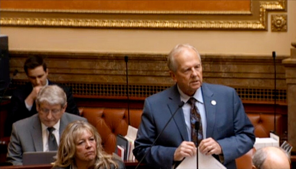 |  CourtesyA screen shot of Mike Noel, rigth, and Michelle Neilson, left, during discussion of Noel's bigamy bill on Thursday, February 23, 2017.