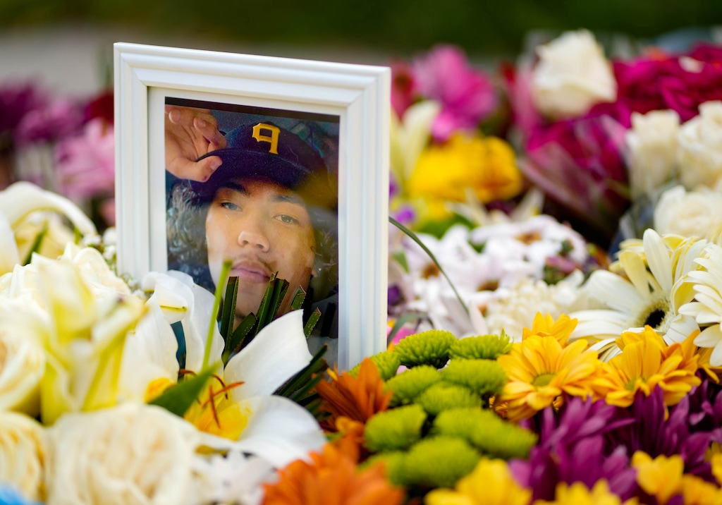 (Francisco Kjolseth | The Salt Lake Tribune) A memorial is created at the spot where Bryan Galicia-Rodriguez, 17, was fatally shot on early Saturday, Sept. 10, 2022, while sitting in his truck with his girlfriend outside his home.