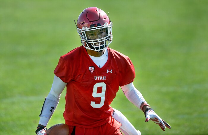 Scott Sommerdorf | The Salt Lake Tribune
WR Darren Carrington II runs after a catch during the first day of Utah fall football camp, Friday, July 28, 2017.