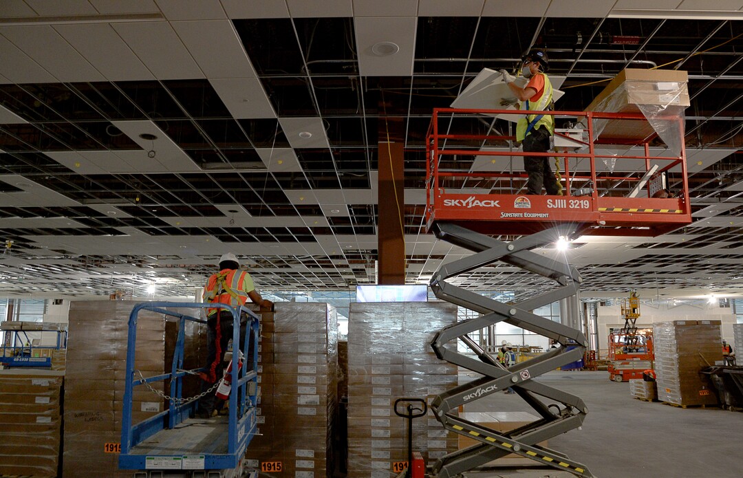(Francisco Kjolseth  |  The Salt Lake Tribune) Crews continue their work in the first phase of construction of the Salt Lake City International Airport on Wednesday, May 20, 2020.
