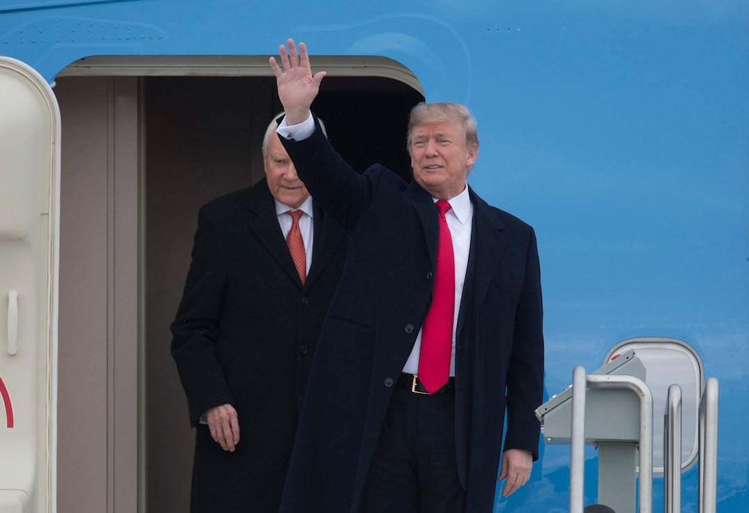 (Scott Sommerdorf   |  The Salt Lake Tribune)   he arrival of Air Force One at the Ronald R Wright National Air Guard Base, Monday, December 4, 2017.  