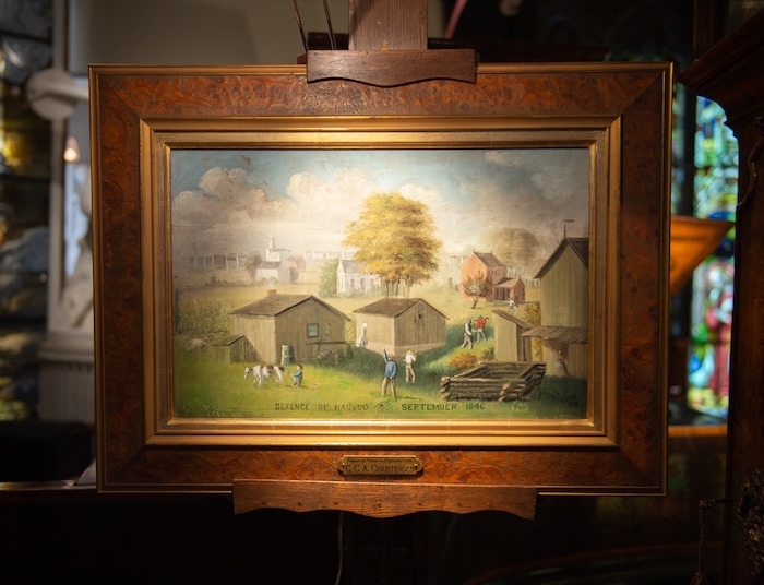 (Rachel Molenda  |  The Salt Lake Tribune)  A painting by C.C.A. Christensen at Anthony's Fine Art in Salt Lake City, on Thursday, July 19, 2018. The shop has a collection of early pioneer art and furniture on display.